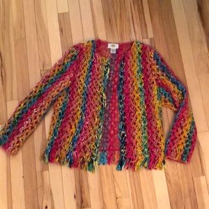 Colorful crocheted jacket by Sandy Starkman